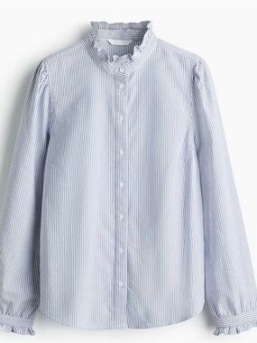 H&M Oxford Cloth Button-up Blouse w Ruffled Collar & Sleeves